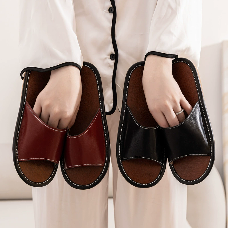 Высококачественные гостиничные американские кожаные тапочки, Нескользящие домашние тапочки из воловьей кожи с мягким дном, Пол унисекс для дома на четыре сезона