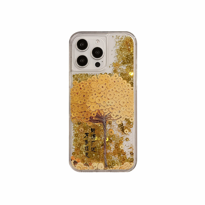Nuevo árbol de dinero de arenas movedizas chinas para funda para teléfono iphone16ProMax 14 Apple 15 transparente 13 pareja 16