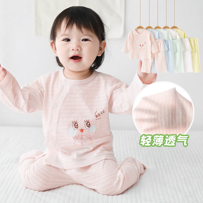 Bebé de manga larga juego de verano para niños niñas algodón delgado dividido aire acondicionado para niños pijamas de verano ropa de bebé