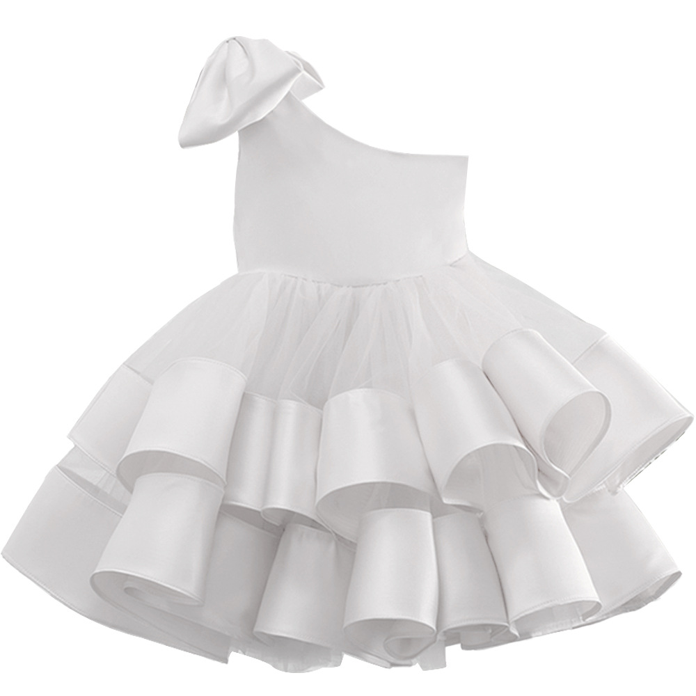 Vestido de novia transfronterizo europeo y americano para niños nuevos rendimiento de un solo hombro para niñas de verano Princesa falda hinchada entrega de una sola pieza