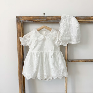 2025 Summer Korean Style Short-Sleeved Lace Girls' Rompers Baby One-Piece Harem Dress Cute Infant and Toddler Harem Dress