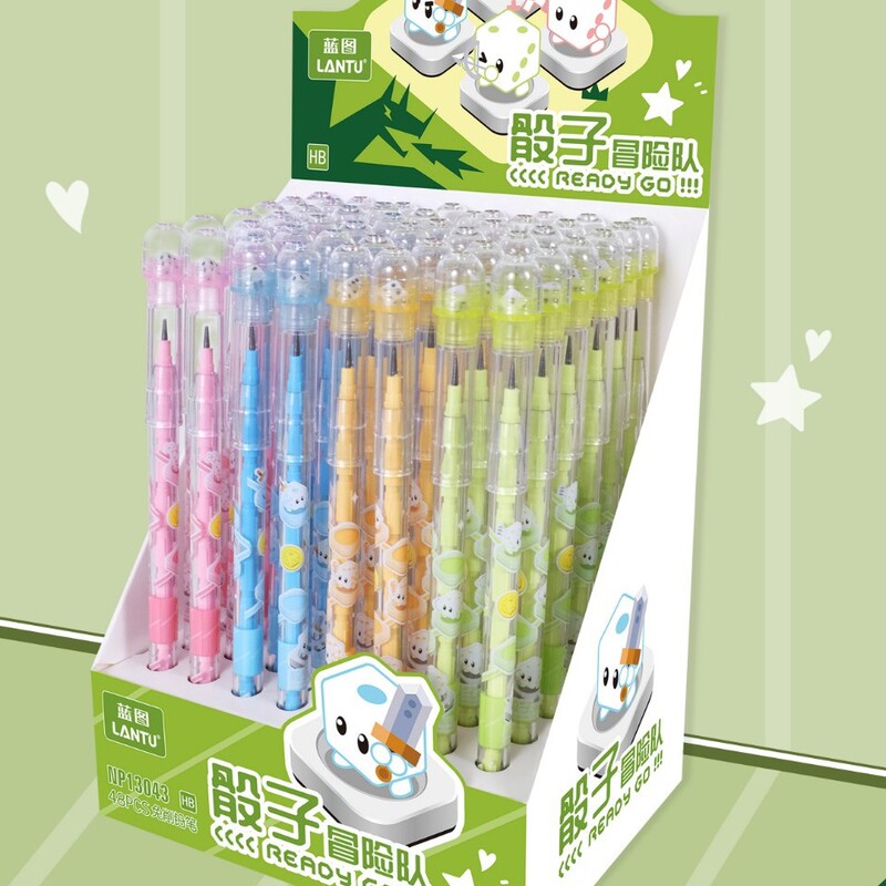 Blueprint Cute Cartoon Creative Egg-Laying Pen No-Sharpening Pencil Student Dice Adventure Team Replaceable Pen Core Bullet Tip