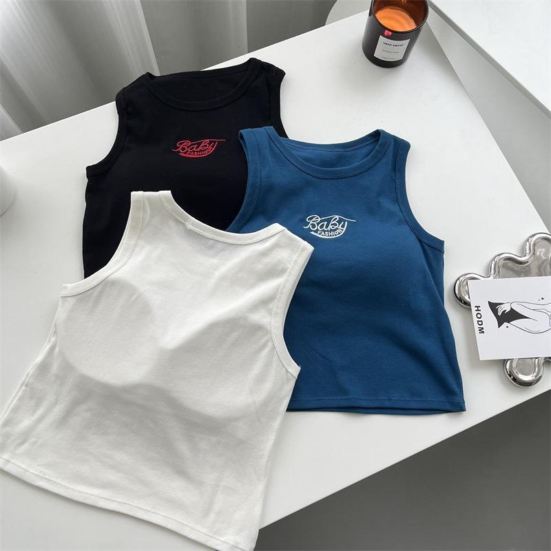 Spicy Girl Korean Version Pure Cotton Embroidered Letter Backless Vest With Chest Pad Anti-Exposure Short Top For Women_ecoleips.com