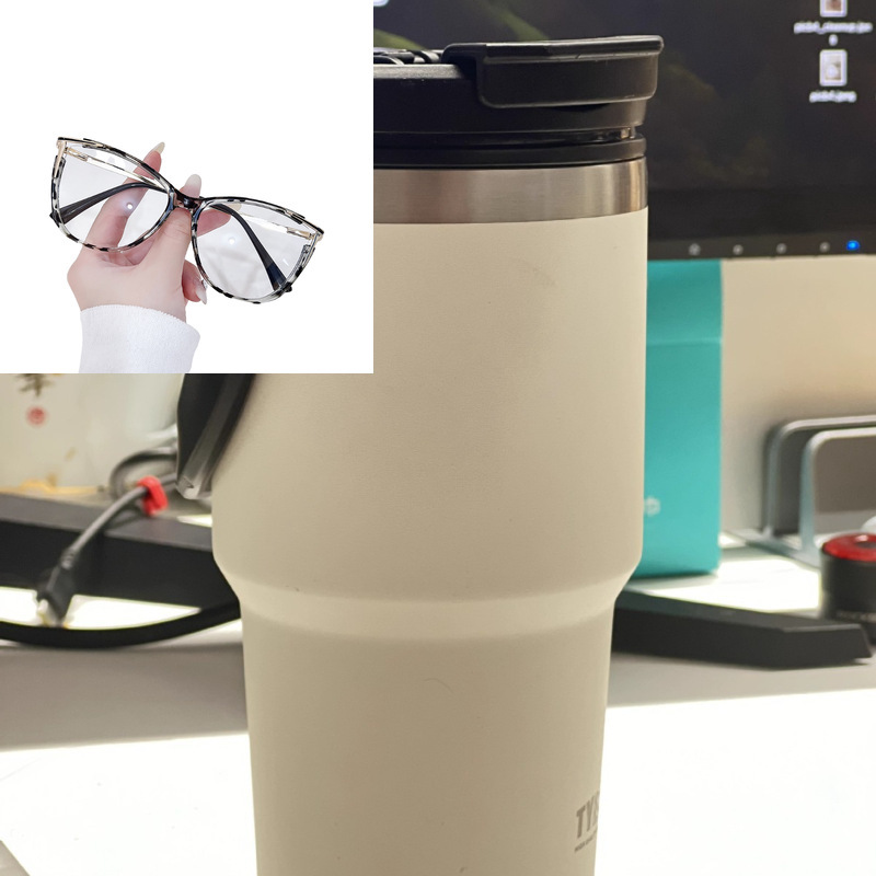 Portable ceramic thermos cup with large capacity, simple outdoor stainless steel water cup