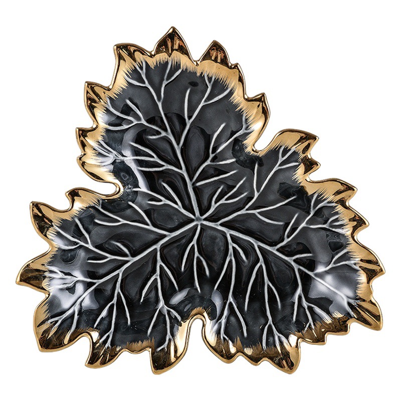 Placa de hoja de arce nórdico creativo macaron bandeja de cerámica placa de alivio placa de almacenamiento de pasillo placa de fruta