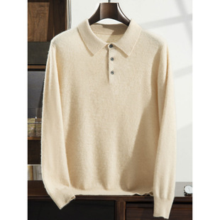 Men's Wool Sweater 2024 Autumn and Winter New Long Sleeve Polo Shirt Loose Sweater Men's Business Casual Sweater