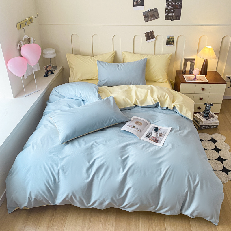 Cotton Bedding Set Solid Colour Four Piece Bedding With Fitted Sheet_voghion.com