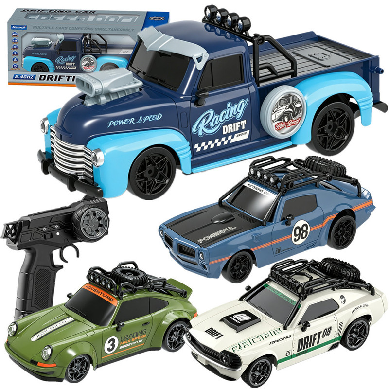 Cross-Border New Product 1:18 Four-Wheel Drive Retro Remote Control Drift Car with Lights, Electric Racing Car, Children's Toy Model Car
