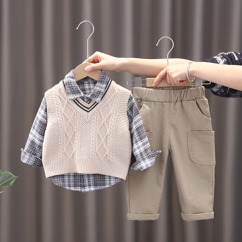 男の子セーターベスト3点セット韓国版春秋新作ハンサムベビー男の子春服韓国版子供スーツ卸売|undefined