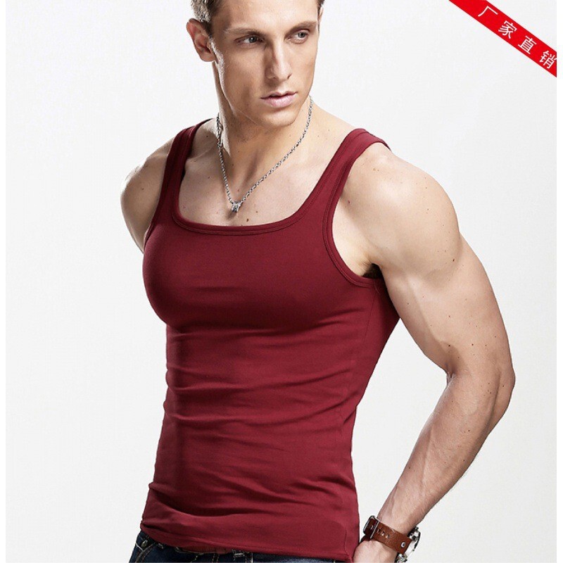 Men's Square Collar Vest Pure Cotton Summer New Sleeveless Hurdle Inner Layering Boys Fitness Sports Undershirt Outer Wear