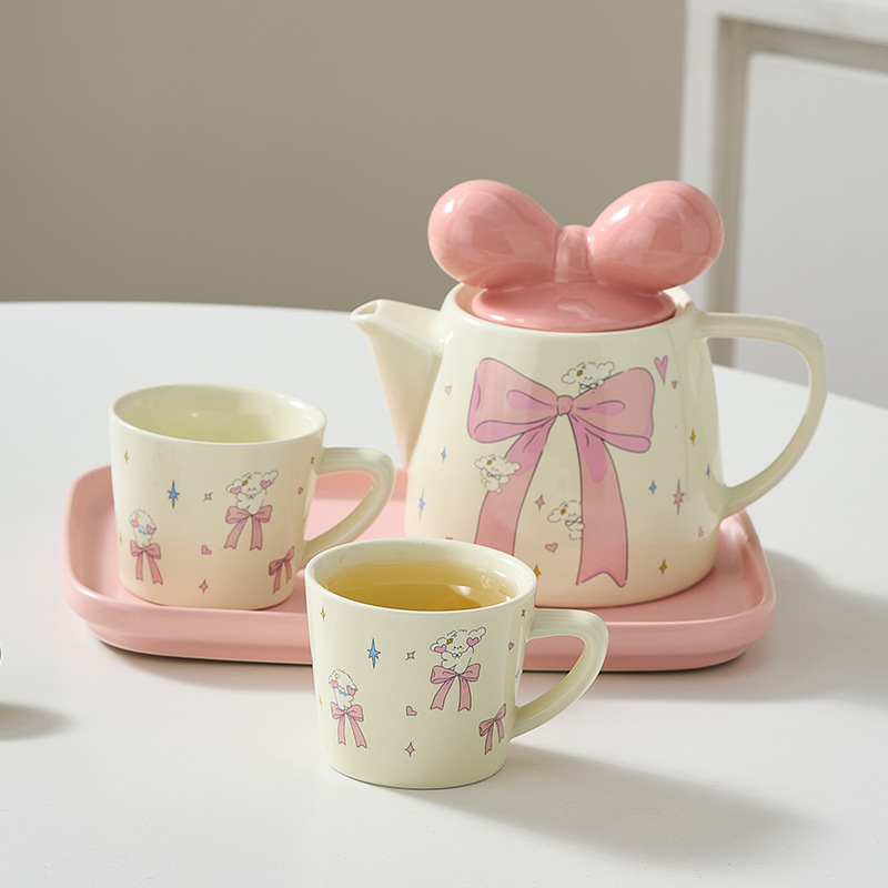 Juego de té de cerámica Tetera de flores de kung fu para niñas, hervidor de agua frío con filtro resistente al calor lindo, taza de agua iNS, tetera