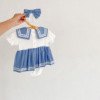 Summer thin mini-skirt girl's with bow, children's bodysuit, with short sleeve