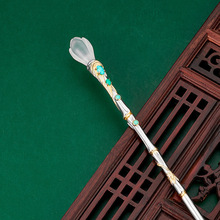 s925银实心竹节发簪镶嵌白水晶花朵簪子日常盘发银簪古风发饰女