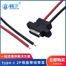 type-c 2Pin母座6级防水注塑式带螺丝孔线长可定Z高寿命USB连接器