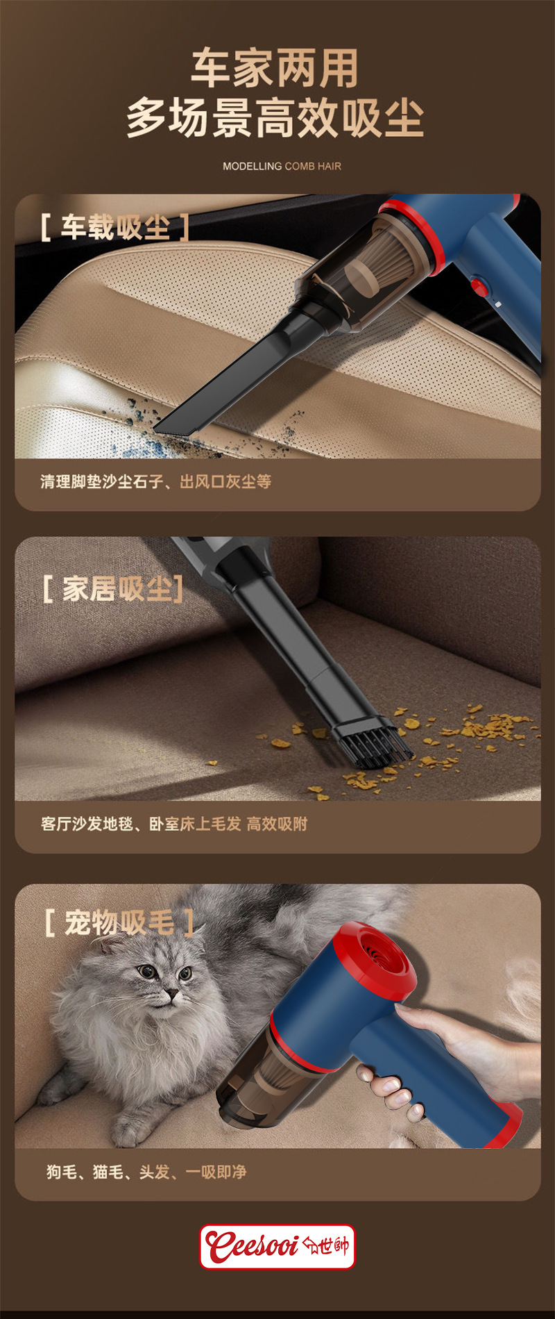 Shishuai Wireless Car Vacuum Cleaner, Super Strong Suction, Handheld, Small, High Suction, Dual-use for Car Interior, Suction and Blowing