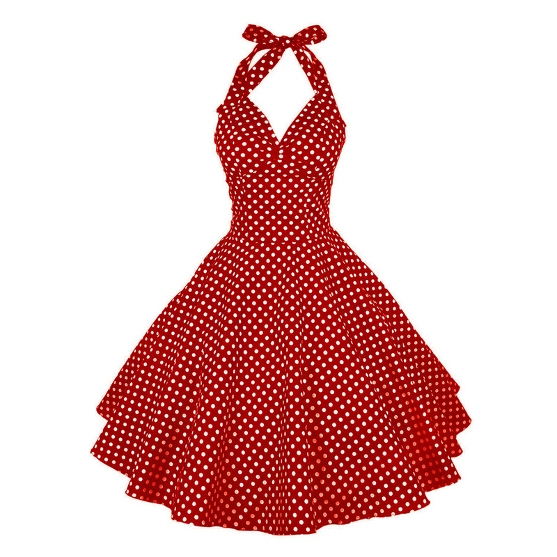 Cross-Border Hot Selling Retro Polka Dot Halterneck Backless Lace-Up Slimming Look Waist Palace Large Hem Dress for Women European and American