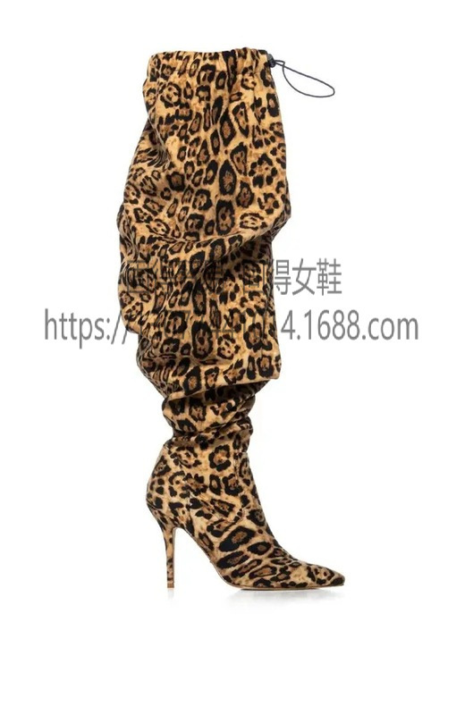 Cross-border independent station ins fashion catwalk stiletto heel loose Boots Leopard Boots Shoess