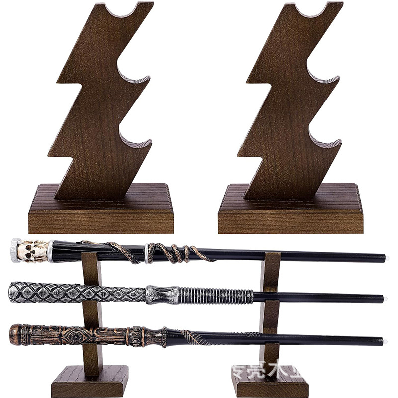 Wooden Multi-Layer Magic Wand Storage Rack Solid Wood Magic Wand Collection Display Rack Desktop Scepter Storage Bracket