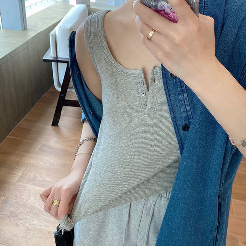 Hong Kong style short inner sleeveless knitted suspender top for women spring and summer outer wear tight basic hot girl vest
