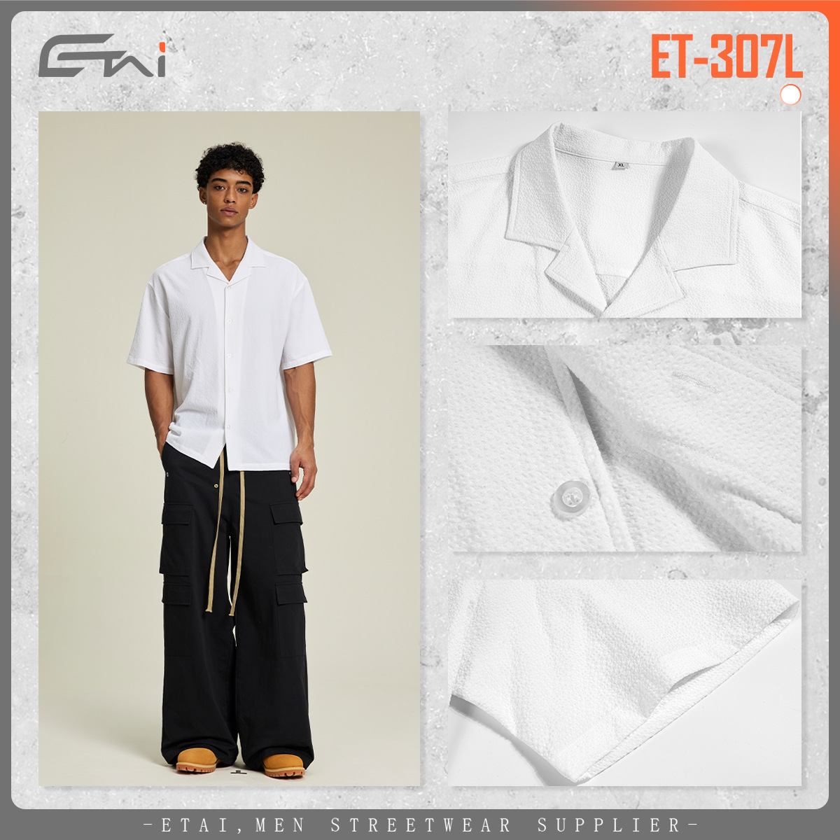 ETAI Hombre| Camisas de textura suelta de verano, camisas de alta calidad, cardigans de marca de moda, mangas cortas para hombres. image 5