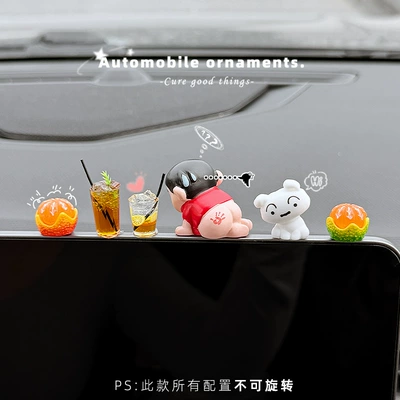 car dashboard ornament, 2026: Car ornaments - shin-chan-gets-beat-up-xiaobai-2-drinks-2-orangesfree-traceless-adhesive