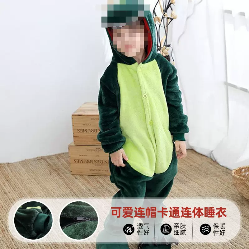 跨境儿童法兰绒睡衣可爱连帽家居服秋冬卡通可爱动物连体服演出服