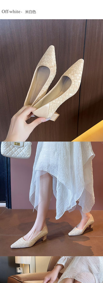 Giày cao gót nữ mũi vuông gót dày thanh lịch phong cách Pháp, có thể đi kèm kiểu dép, gót 3–6 cm — mơ, nâu, Đen (đế giữa màu mơ) chi tiết 6