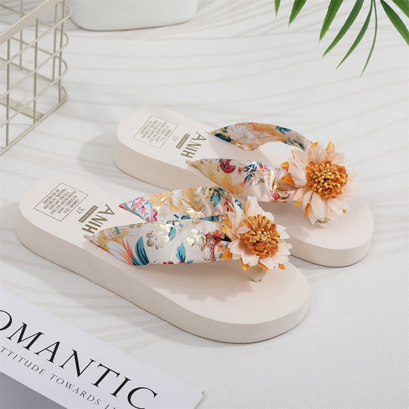 Verano Chanclas de las mujeres Bohemia satén tela con casual cojo talón playa zapatillas estilo étnico