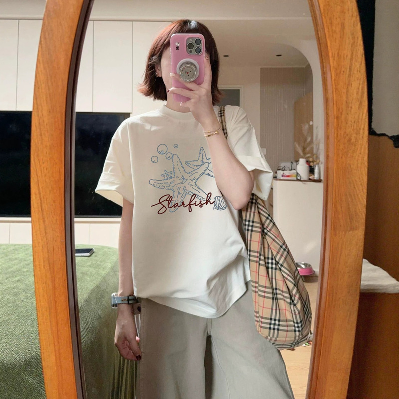 White Pure Cotton Short-Sleeve T-Shirt for Women, Summer Student Style, Loose Design, Unique and Very Stylish, Instagram-Style Top