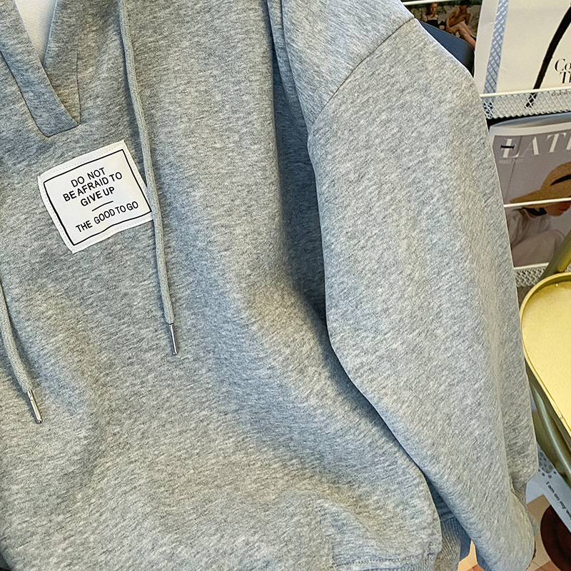 Women's Clothing new arrivals plus velvet thickened women's sweatshirt long sleeve hooded V neck jacket fashionable Korean style winter tops_voghion.com