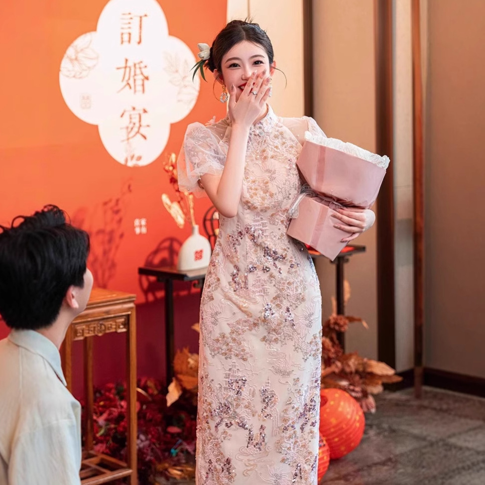 New Chinese Style Improved Cheongsam dress Guofeng Engagement Dress dress Light Luxury Niche Bridal Morning Dress Toasting Dress