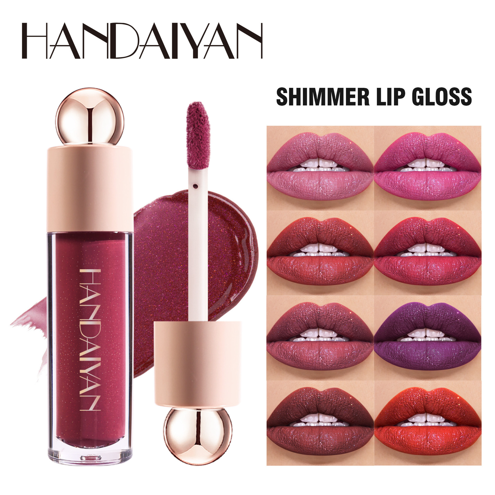 Gloss labial perla 8 colores lápiz labial líquido Handaiyan brillo labial impermeable duradero esmalte labial transfronterizo