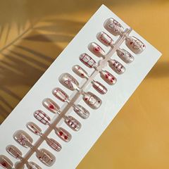 30片手工穿戴甲粉色飄帶愛心可愛小狗光療新款卡通可拆卸成品甲片