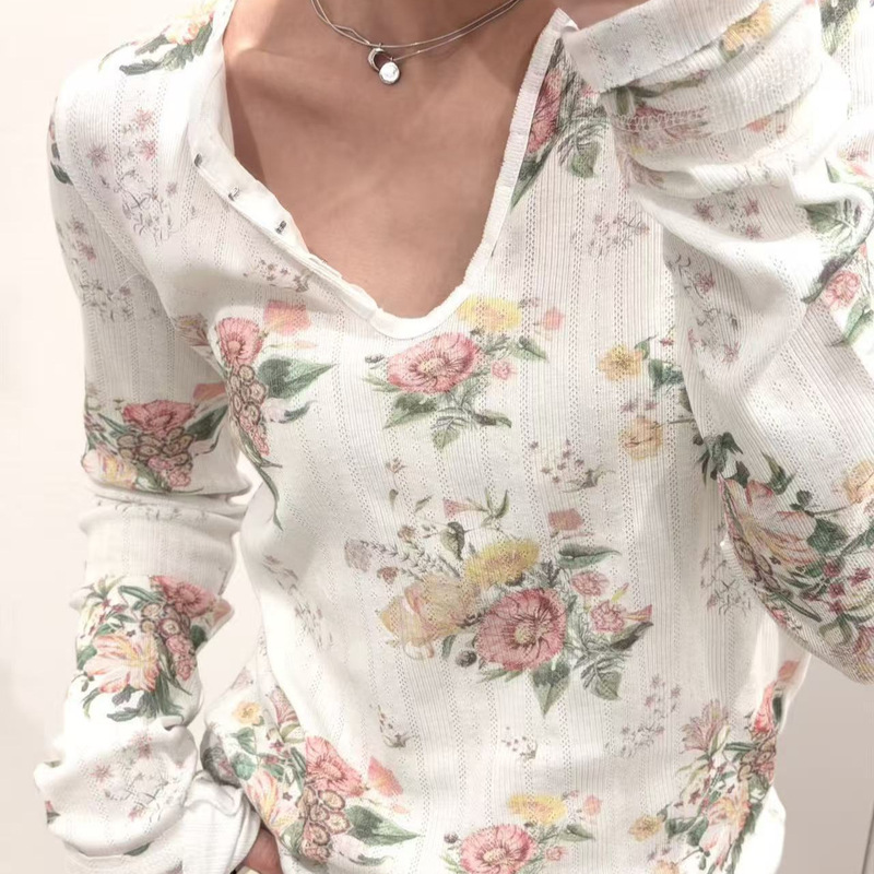 Same fabric OPEN YY26 spring/summer new designer brand floral Henry collar long-sleeve base shirt T-shirt Same fabric OPEN YY26 spring/summer new designer brand floral Henry collar long-sleeve base shirt T-shirt