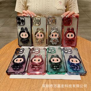 Four Corner Anti-fall Cartoon Rab Cloth for iPhone16 Phone Case Plated Mirror Bracket Apple 15promax