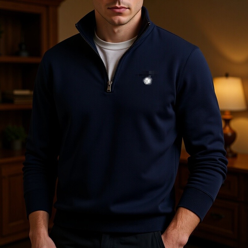 2026 Men's Sweatshirt Half-Zip Stand Collar Spring and Autumn Embroidered Logo Casual Ribbed Zipper Sweatshirt Men's Cotton 2026 Men's Sweatshirt Half-Zip Stand Collar Spring and Autumn Embroidered Logo Casual Ribbed Zipper Sweatshirt Men's Cotton