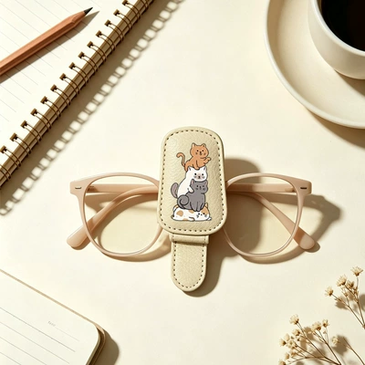 Beige cross-border bestseller sunglasses holder, creative car sun visor storage, stackable cat-shaped car glasses clip (Car Glasses Clip/Bill Clip) - stackable-cat-car-glasses-clip