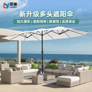 Free Shipping In-Stock Outdoor Parasol Courtyard Umbrella Large Sun Umbrella Balcony Three-Head Umbrella Rooftop Outdoor Commercial Use