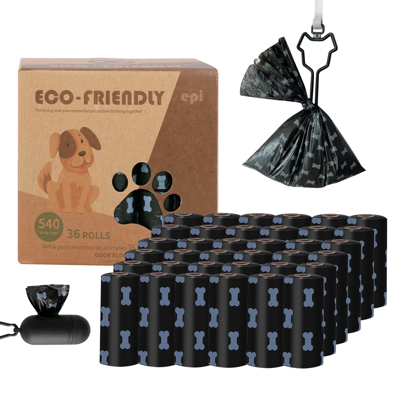 Transfronterizo spot 1.5 seda negra bolsa de basura para mascotas bolsa de heces para perros y gatos degradable bolsa de plástico caja de bolsa de heces