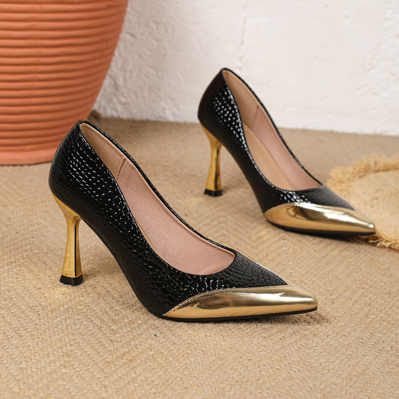 Cross-Border Foreign Trade European and American Style Banquet Women's Shoes, Slimming Effect, Thin Heel, Medium Heel, Shallow Mouth, Metal Pointed Toe, Iron Toe, Snake Print Single Shoes Cross-Border Foreign Trade European and American Style Banquet Women's Shoes, Slimming Effect, Thin Heel, Medium Heel, Shallow Mouth, Metal Pointed Toe, Iron Toe, Snake Print Single Shoes
