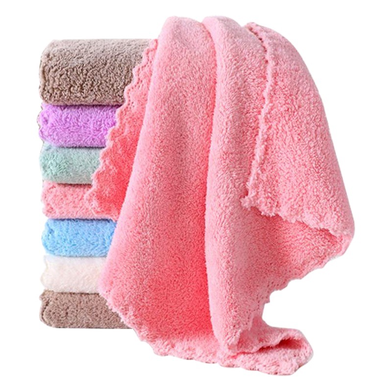 High density coral velvet plain small square towel skin-friendly soft absorbent household children's hand washing towel factory wholesale