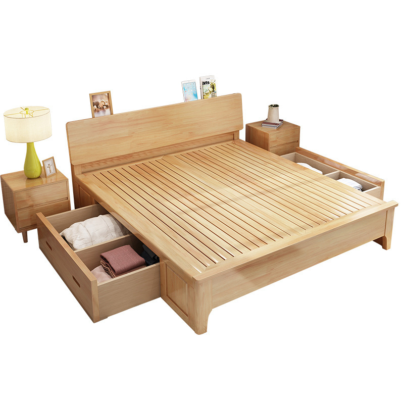 Fábrica al por mayor cama de madera maciza 1,5 m 1,8 m adultos cama doble Estilo nórdico dormitorio Suite muebles de registro