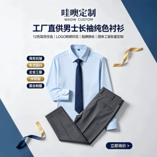 哇噢定制商务男士长袖衬衫抗皱垂感多色现货可印字团体工作服