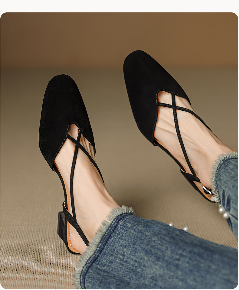 Sandal cao gót nữ mũi kín quai chéo buộc dây phong cách Hàn Quốc — đen chi tiết 18
