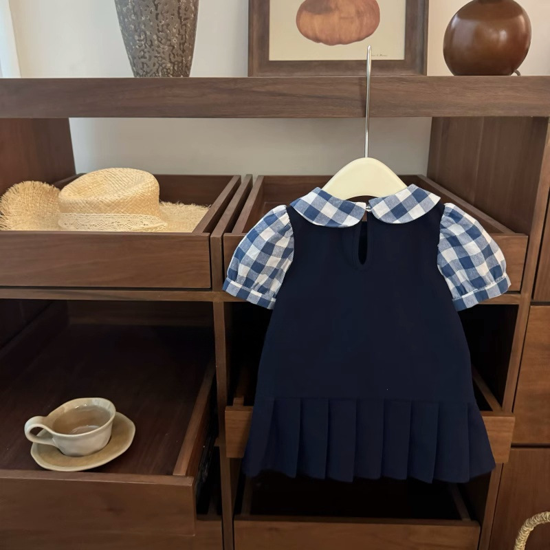 Colegio San Martín! Tesoro femenino estilo universitario azul plaid muñeca cuello arco plisado lindo vestido de princesa dulce marea