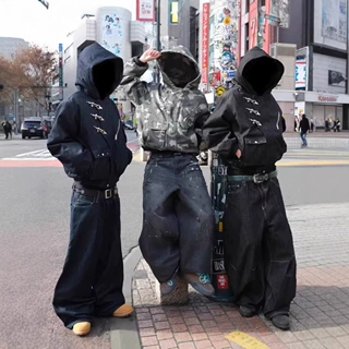 街头连帽时尚小众单品开衫飞行扣原宿复古个性设计卫衣男女同款