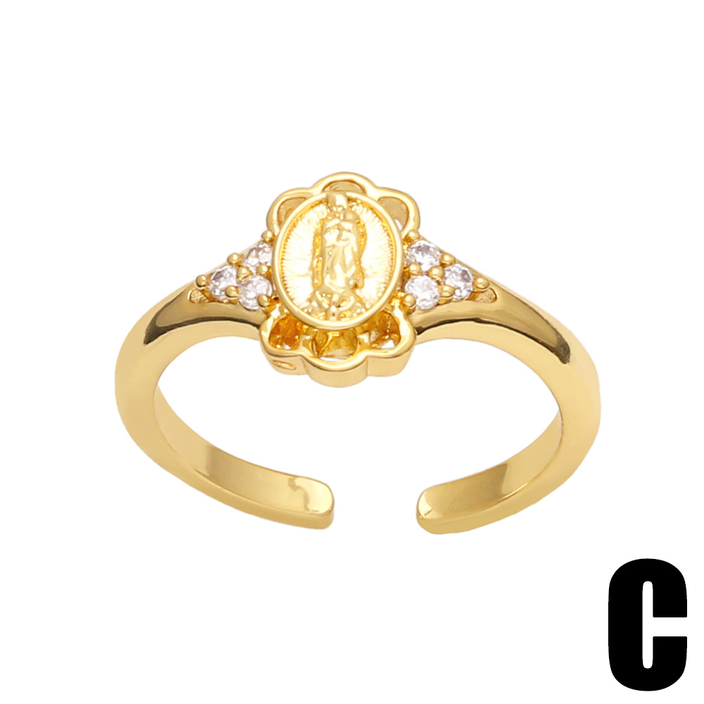 Einfache Jungfrau Maria Kupfer 18k Gold-überzogene Intarsien Zirkon Ring display picture 4