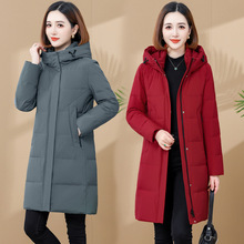 大品牌羽绒服女中长款过膝加厚新款中年时尚白鸭绒保暖妈妈装外套