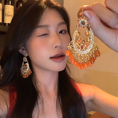 复古民族风流苏耳环女轻奢小众高级感波西米亚夸张耳针网红耳饰品