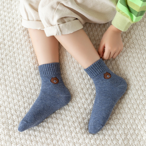 Children's socks Spring and Autumn Teddy Bear Mid-calf Socks Combed Cotton for Boys and Girls Cute Cartoon College Style Student Socks Wholesale